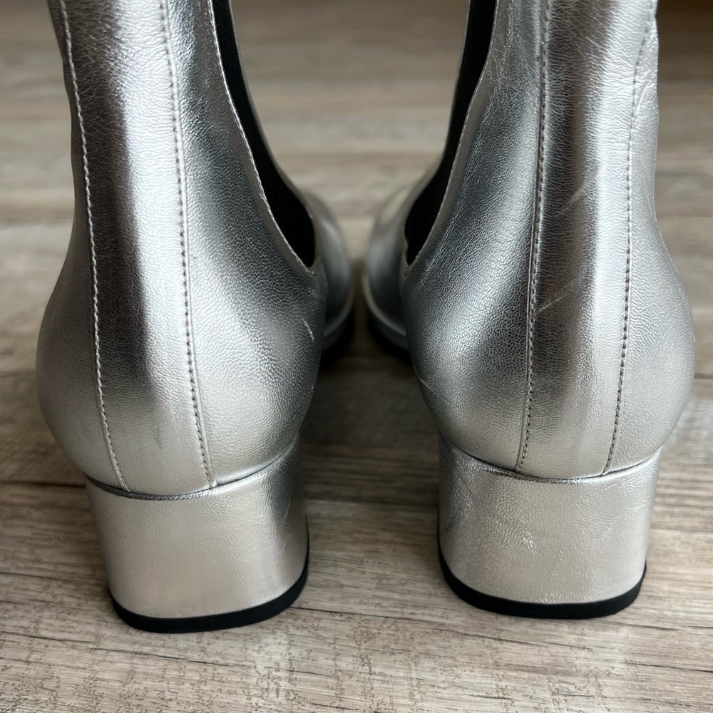 MANU Atelier Leather Metallic Silver Square Toed Chelsea Heeled Boots - Picture 4 of 13